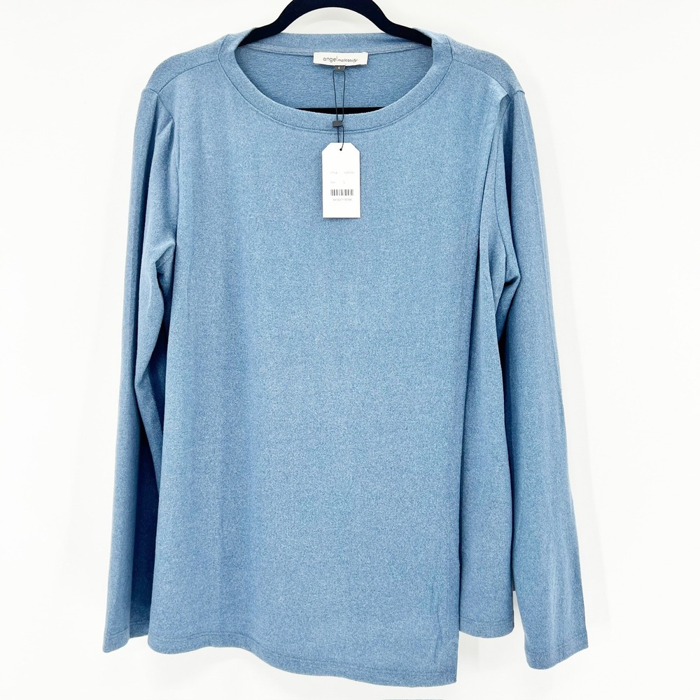Angel Maternity Nursing Top Women L Blue New Long Sleeve Double Layer Breastfeed